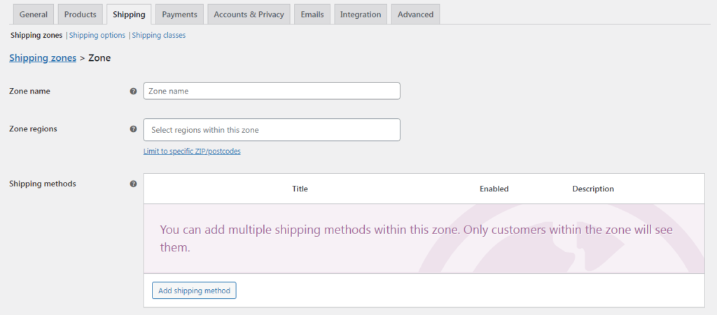 Add A New Shipping Zone in WooCommerce