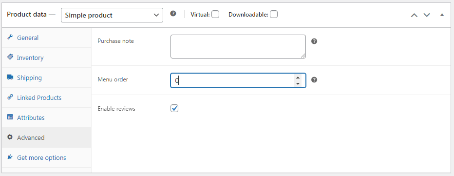 Advanced Tab in Product Data RealBSG