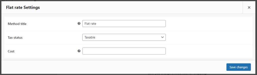 Flat Rate Settings to setup the shipping method