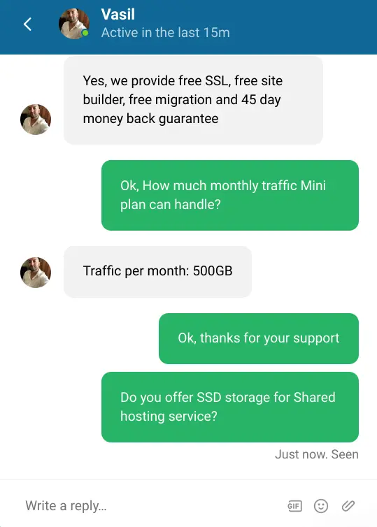 A chat with a StableHost's Customer Support agent