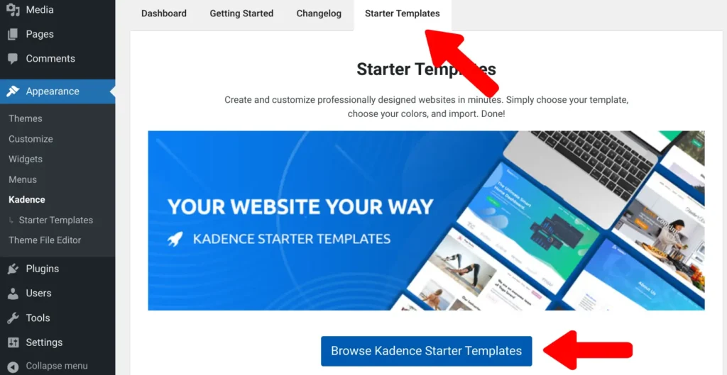 Browse Kadence Starter Templates