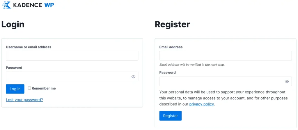 Kadence WP Account Login or Signup