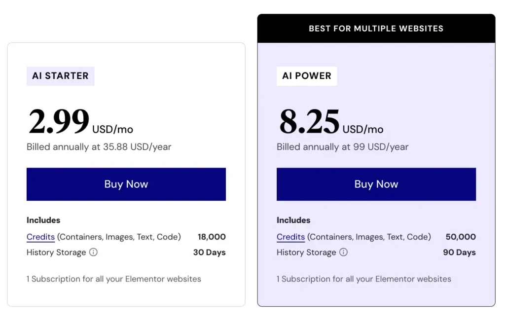 Elementor AI Pricing