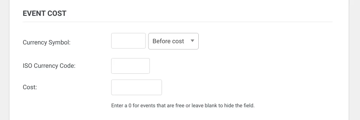 Set Up Event Cost - The Events Calendar