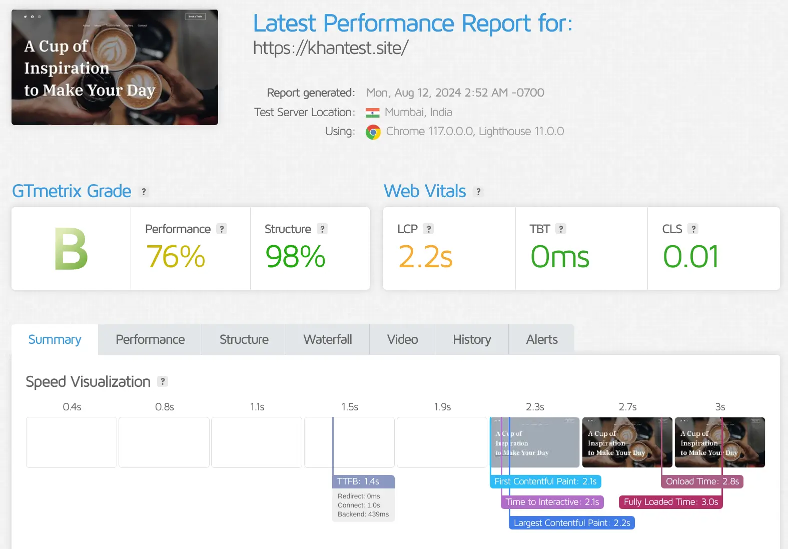 HostAramada Hosted Website Speed Test From India Mumbai RealBSG